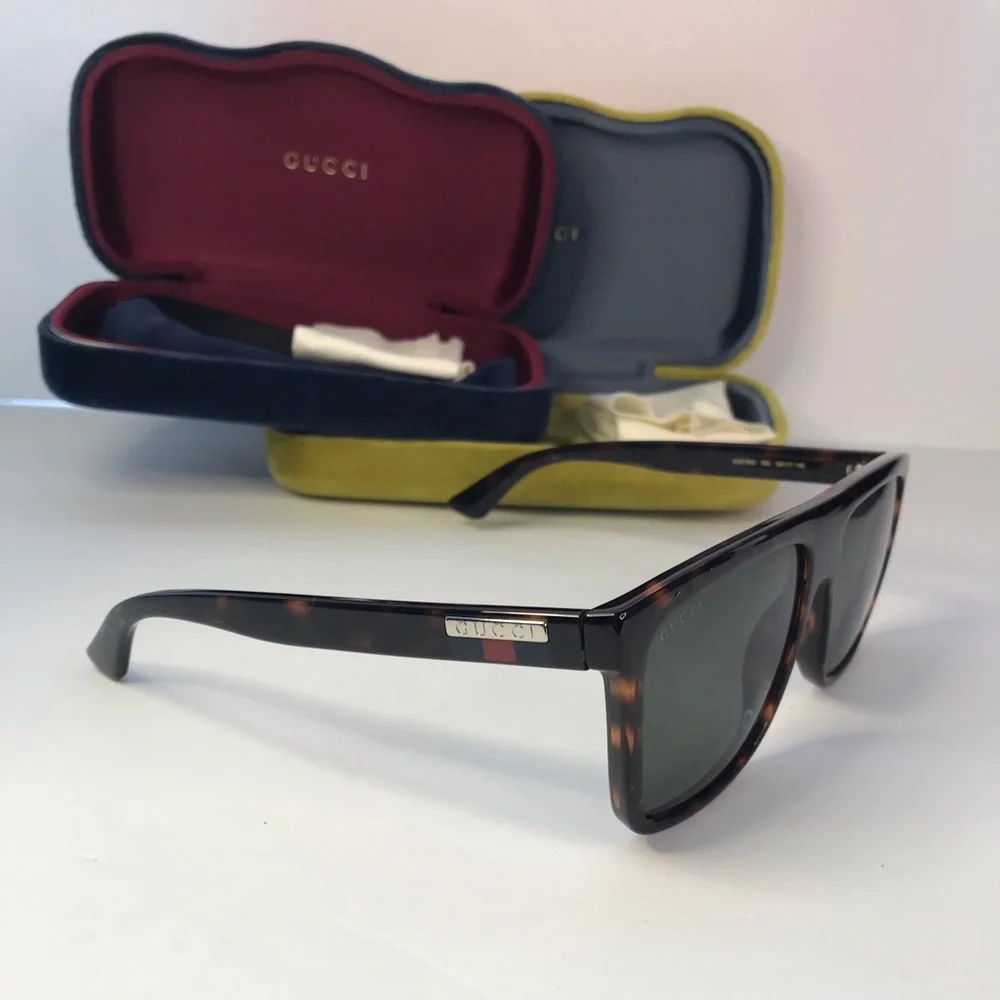 New Authentic Gucci Green Browline Men's Sunglasses GG0748S 003